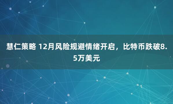 慧仁策略 12月风险规避情绪开启，比特币跌破8.5万美元